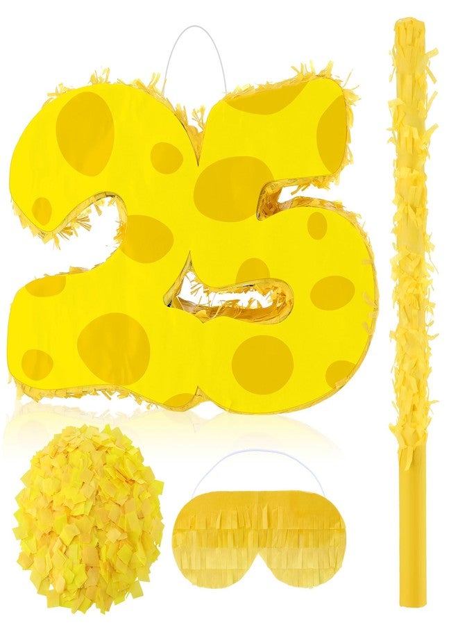 Arrowbash Yellow Sponge Number 25 Piñata for Birthday Party Decorations Anniversary Celebrations with Stick Blindfold Confetti for Birthday Party Supplies - Image 1