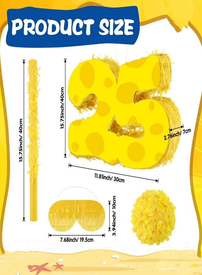 Arrowbash Yellow Sponge Number 25 Piñata for Birthday Party Decorations Anniversary Celebrations with Stick Blindfold Confetti for Birthday Party Supplies - Image 3
