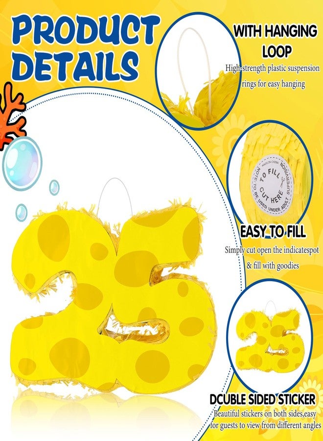 Arrowbash Yellow Sponge Number 25 Piñata for Birthday Party Decorations Anniversary Celebrations with Stick Blindfold Confetti for Birthday Party Supplies - Image 4