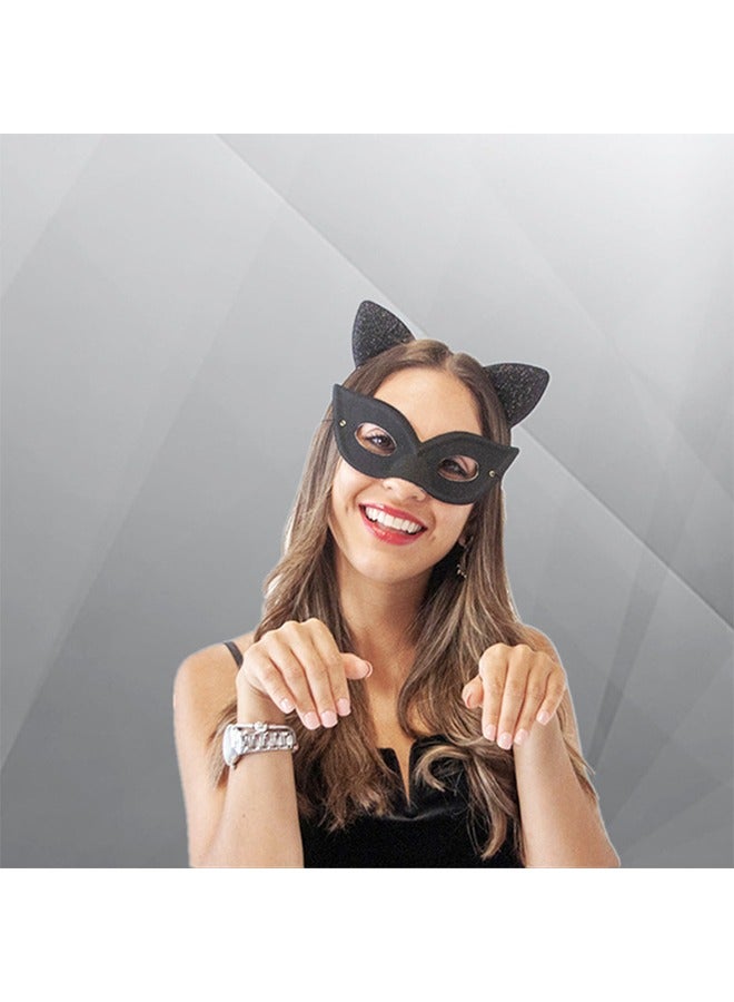 Cat Mask and Cat Ears Headband Set, Ball Party Masquerade Black Cat Eye Mask With Elastic String Masquerade Masks, Catwoman Mask for Cat Themed Party Cosplay Costume, for Women Girls - Image 2