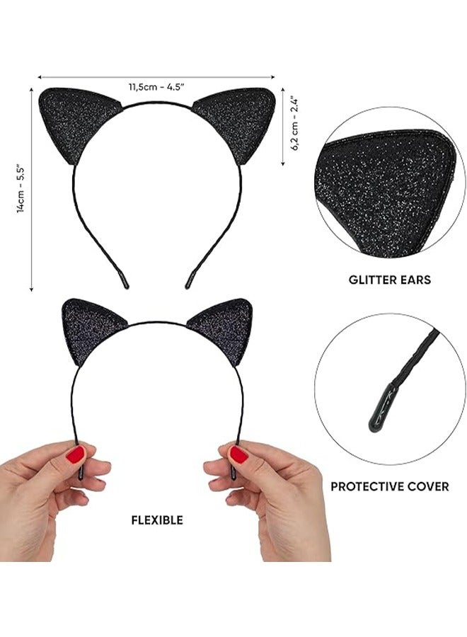 Cat Mask and Cat Ears Headband Set, Ball Party Masquerade Black Cat Eye Mask With Elastic String Masquerade Masks, Catwoman Mask for Cat Themed Party Cosplay Costume, for Women Girls - Image 3
