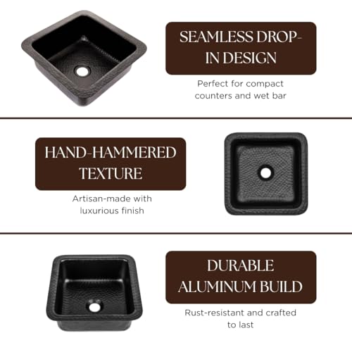 Monarch Abode حوض تحضير بار مزدوج التركيب من الألمنيوم الأسود غير اللامع مقاس 12 بوصة من مونارك أبود - Image 4