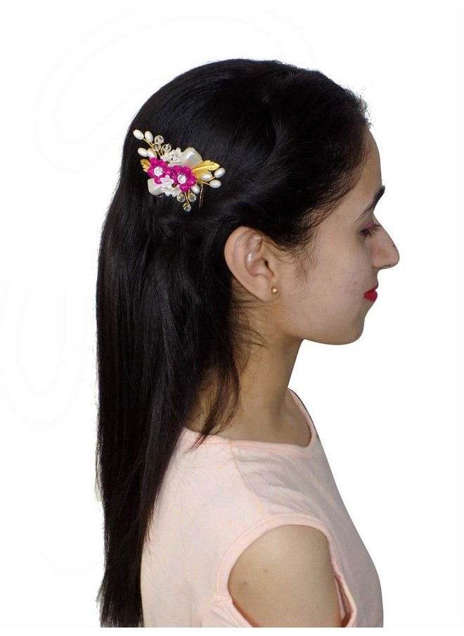 Inaaya Hair Pin For Women And Girls Hair Accessories For Girls Pink Golden  - Image 3