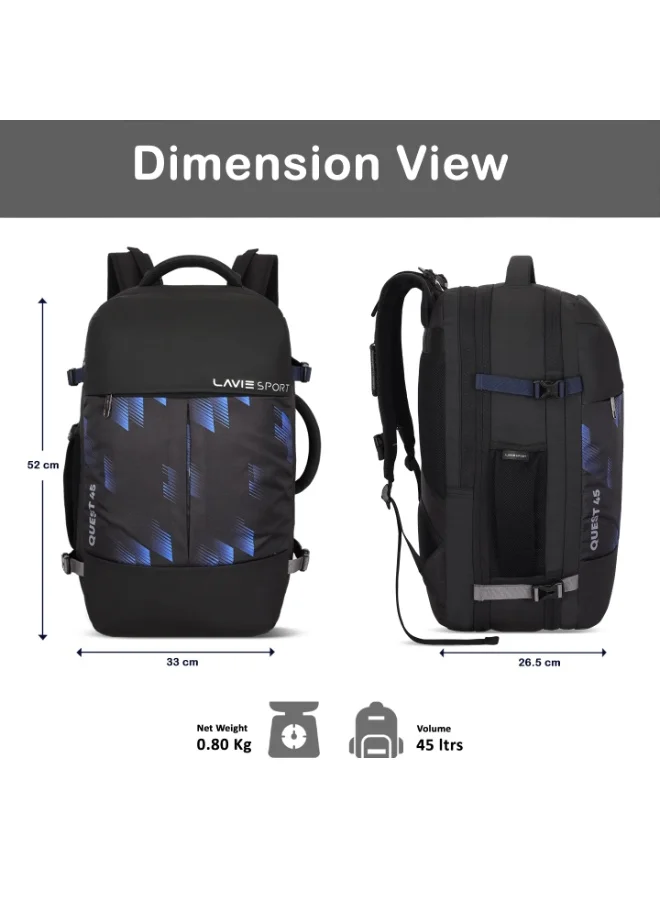 Lavie  Sport Quest 45L Laptop Overnighter Backpack|Raincover| For Men & Women  |Boys & Girls (Black)  | Best Price UAE