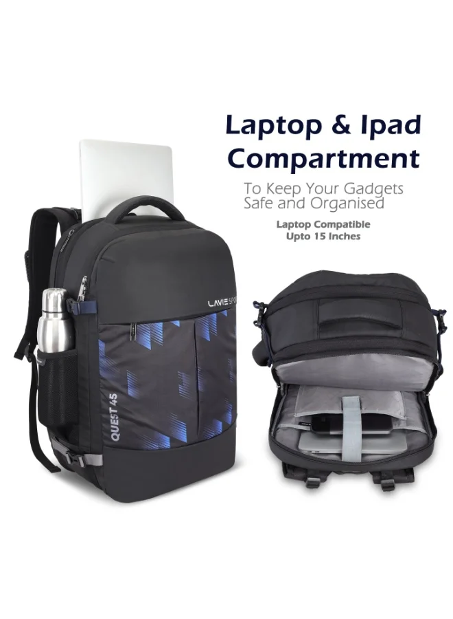 Lavie  Sport Quest 45L Laptop Overnighter Backpack|Raincover| For Men & Women  |Boys & Girls (Black)  | Best Price UAE