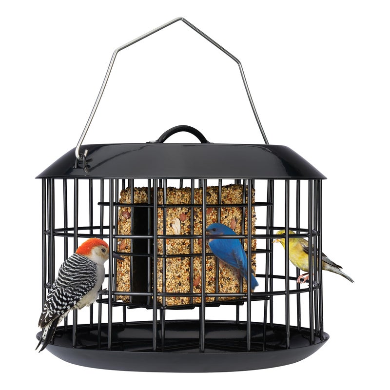Kingsyard Squirrel Proof Suet Feeder, Cage Bird Feeders for Outdoors Hanging, All Metal, Double Suet Cake Capacity, Tray & Weatherproof, Black - Image 1