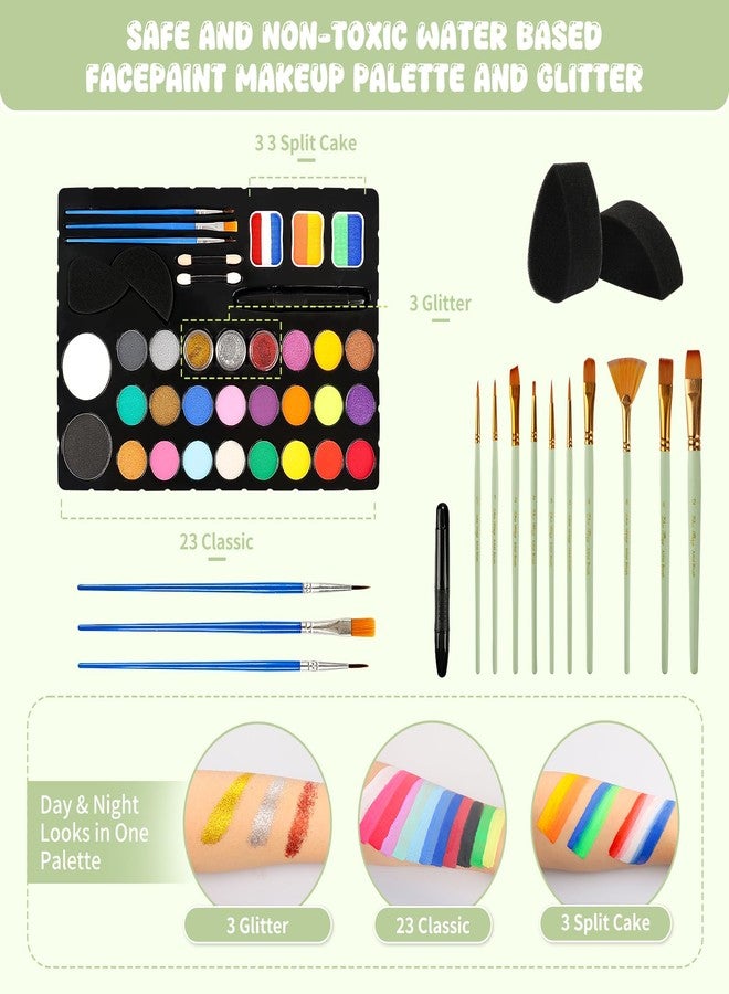 Pintada 26 Color Face Painting Kit for Kids - Non-Toxic Water Activated Face Paint Palette with Brush, Stencils, Gems - For Halloween, Carnivals, Costume Parties, Body Art, Fairs & Creative Events. - Image 3