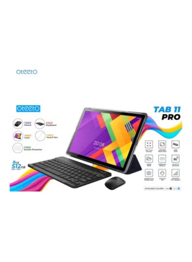 Oteeto Tab 11 Pro 10.1-Inch Android Tablet – 8GB RAM, 512GB ROM, 6000mAh Long Battery Life, Dual Camera, Fast Wi-Fi, Bluetooth, Slim Lightweight Metal Body – High-Performance Tablet for Work, Study & Entertainment – Grey - Image 3