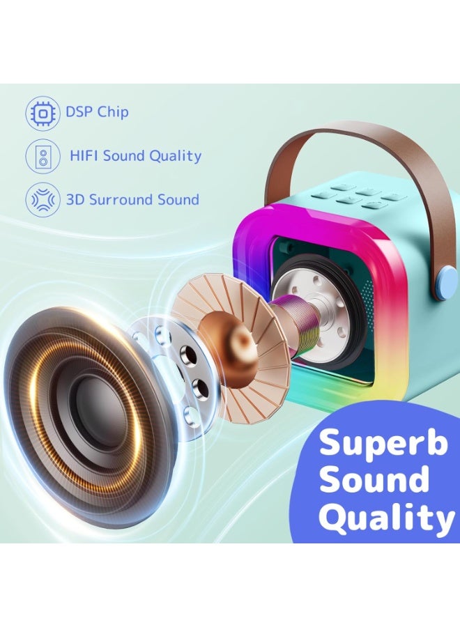 Mini Karaoke Machine with 2 Microphones  Portable Bluetooth Speaker with Voice Effects & LED Lights - Image 3