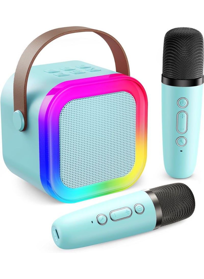 Mini Karaoke Machine with 2 Microphones  Portable Bluetooth Speaker with Voice Effects & LED Lights - Image 1