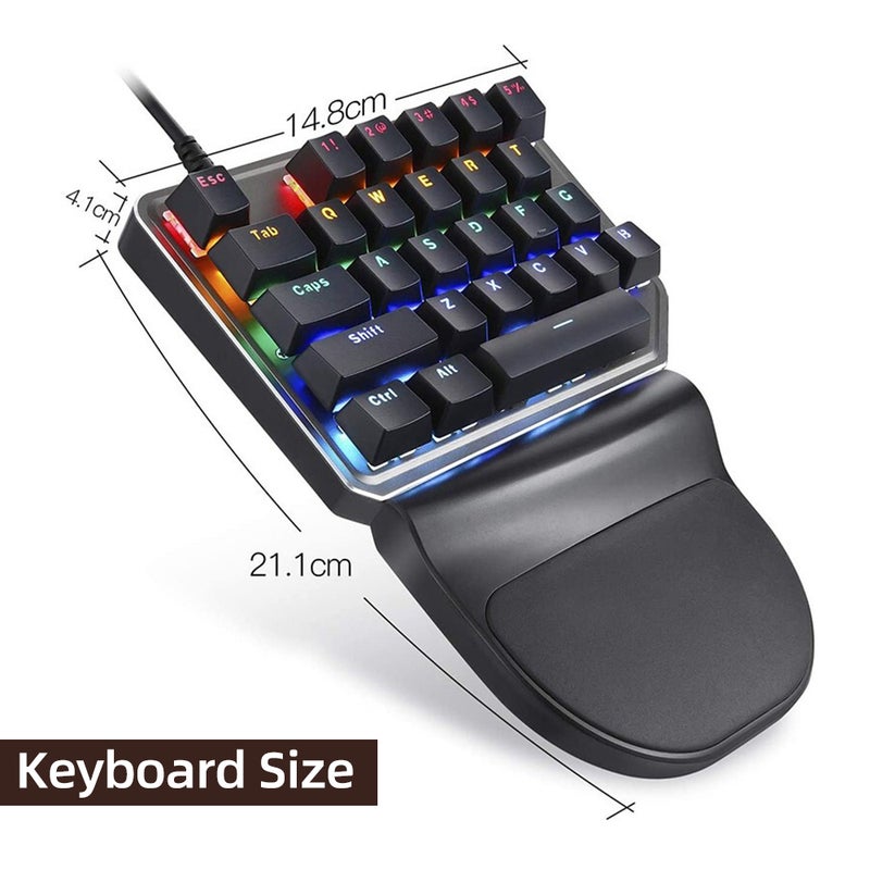مفاتيح ميكانيكية أحادية اليد Motospeed K27، 27 مفتاحًا، مفاتيح ألعاب سلكية، تأثير ضوء مشترك LED، مفاتيح ميكانيكية زرقاء - Image 3