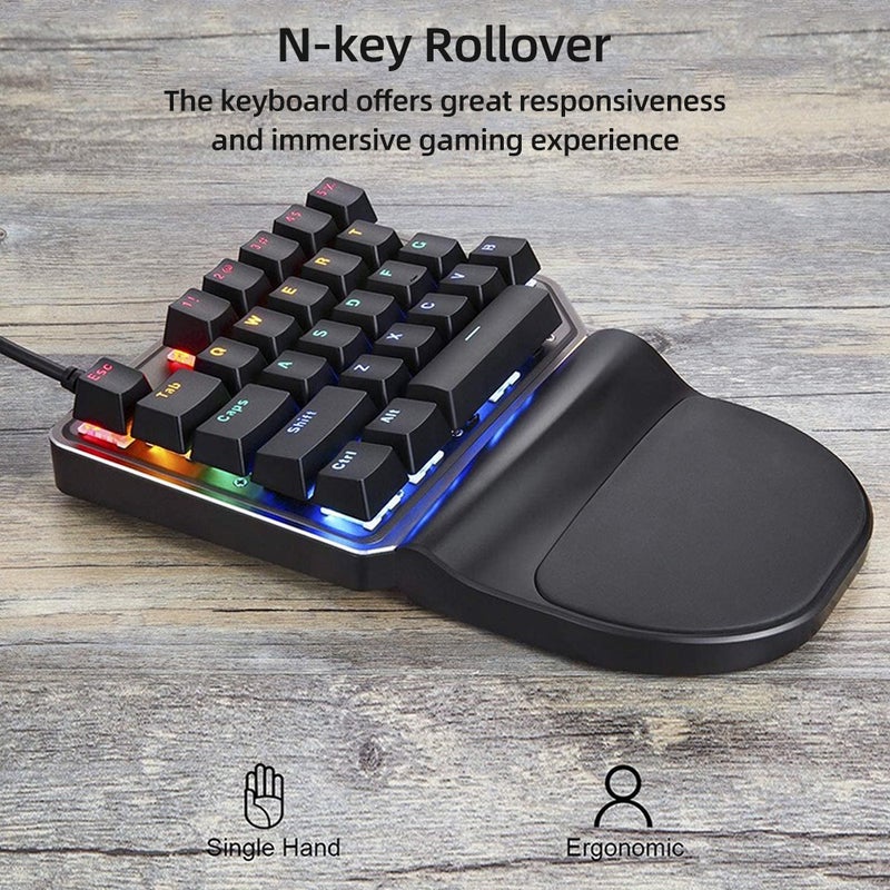 مفاتيح ميكانيكية أحادية اليد Motospeed K27، 27 مفتاحًا، مفاتيح ألعاب سلكية، تأثير ضوء مشترك LED، مفاتيح ميكانيكية زرقاء - Image 5