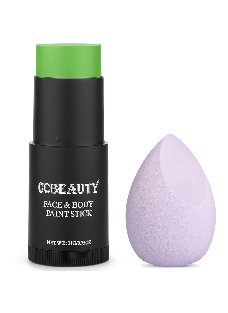 CCbeauty - CCbeauty Light Green Witch Face Paint Stick,Face Panting Kit,Non Toxic SFX Makeup For Gamora Halloween Costume Cosplay,Professional FX Body Paint,Full Coverage Painting Foundation With Makeup Sponge - Image 1
