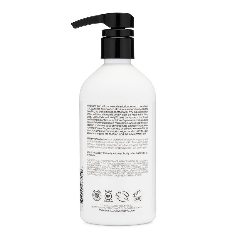Gabriel Cosmetics Clean Kids Naturally Tahitian Vanilla Body Lotion EWG Verified 16oz - Image 3