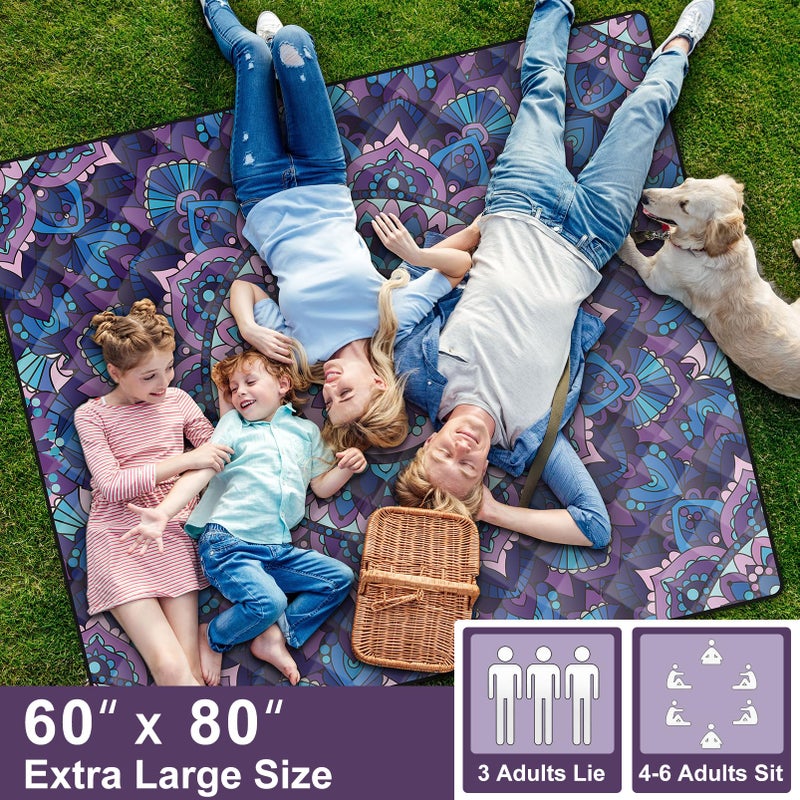 memKiya 60x80" Extra Large Picnic Blankets Waterproof Sandproof Couple Outdoor Beach Blanket Foldable Grass Park Lawn Concert Mat Summer Camping Essentials Rv Travel Vacation Accessories Festival Gift - Image 3