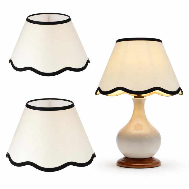VIHOSE 9.4'' Bottom x 5.9'' High x 5.1'' Top Set of 2 Beige Lamp Shade with Petal Edge, Fabric Chandelier Scalloped Lampshade, for Floor Wall Lamps Table Bedroom Living Room(Light Green Edge) - Image 1