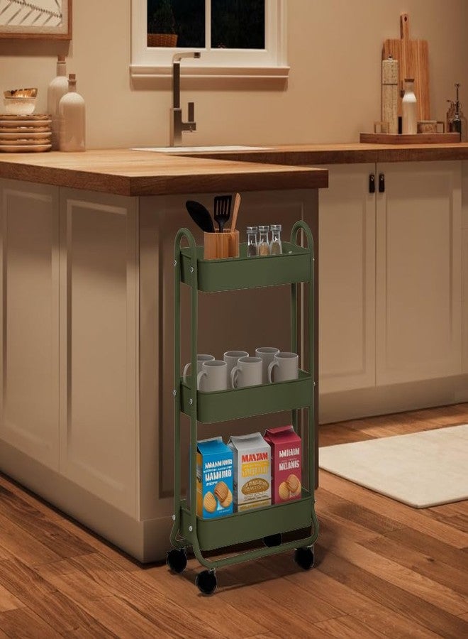 SunnyPoint Slim Rolling Storage Cart, 3 Tier Bathroom Storage Organizer Bathroom, Laundry Utility Cart (Army) - Image 5
