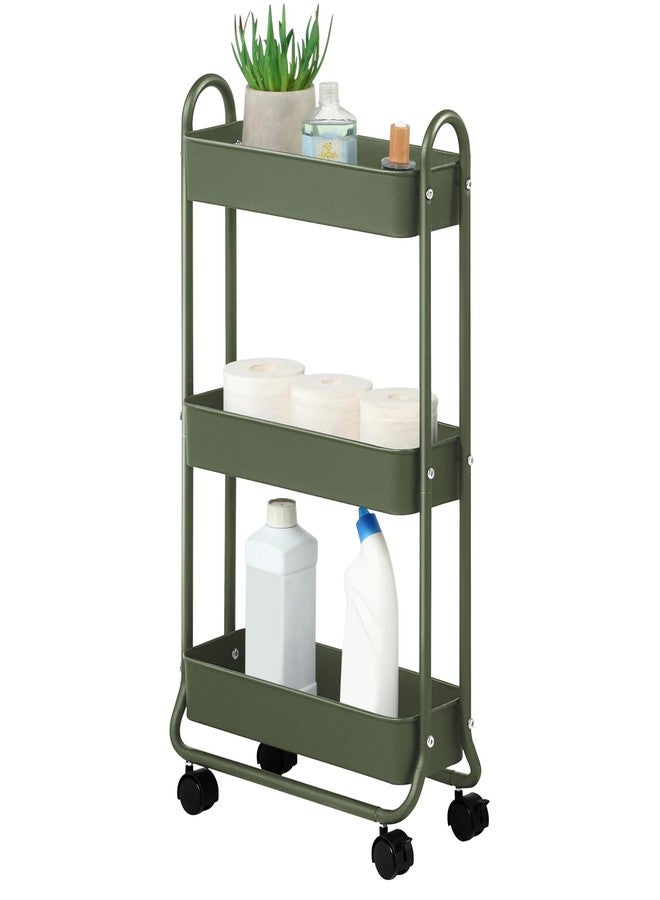 SunnyPoint Slim Rolling Storage Cart, 3 Tier Bathroom Storage Organizer Bathroom, Laundry Utility Cart (Army) - Image 1