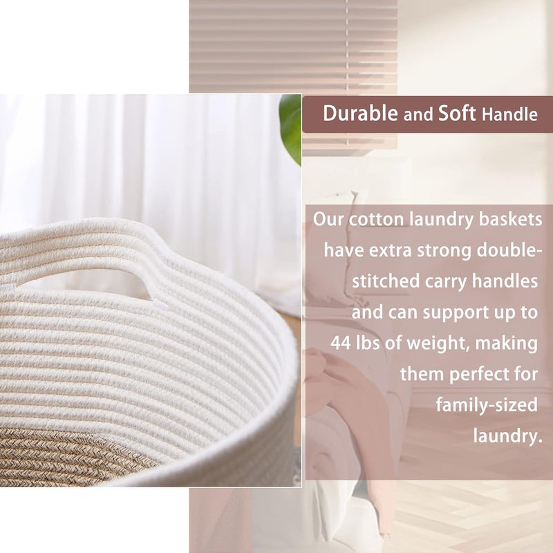 80L Laundry Baskets Hamper with Handles, Decorative Basket for Living room, Woven Storage Basket for Toys Bin, Pillows, Blankets, Clothes- Brown - Image 3