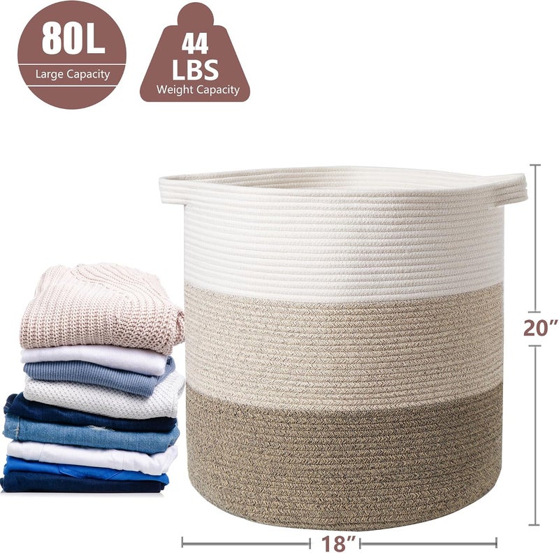 80L Laundry Baskets Hamper with Handles, Decorative Basket for Living room, Woven Storage Basket for Toys Bin, Pillows, Blankets, Clothes- Brown - Image 5