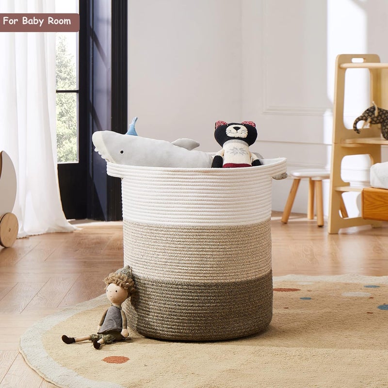 80L Laundry Baskets Hamper with Handles, Decorative Basket for Living room, Woven Storage Basket for Toys Bin, Pillows, Blankets, Clothes- Brown - Image 4