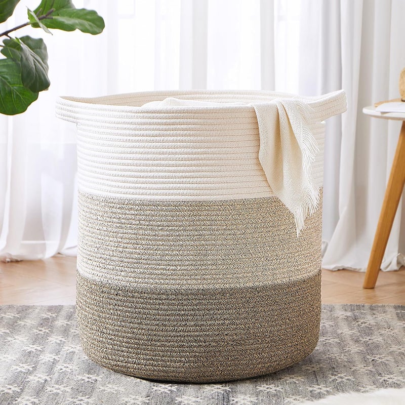 80L Laundry Baskets Hamper with Handles, Decorative Basket for Living room, Woven Storage Basket for Toys Bin, Pillows, Blankets, Clothes- Brown - Image 1