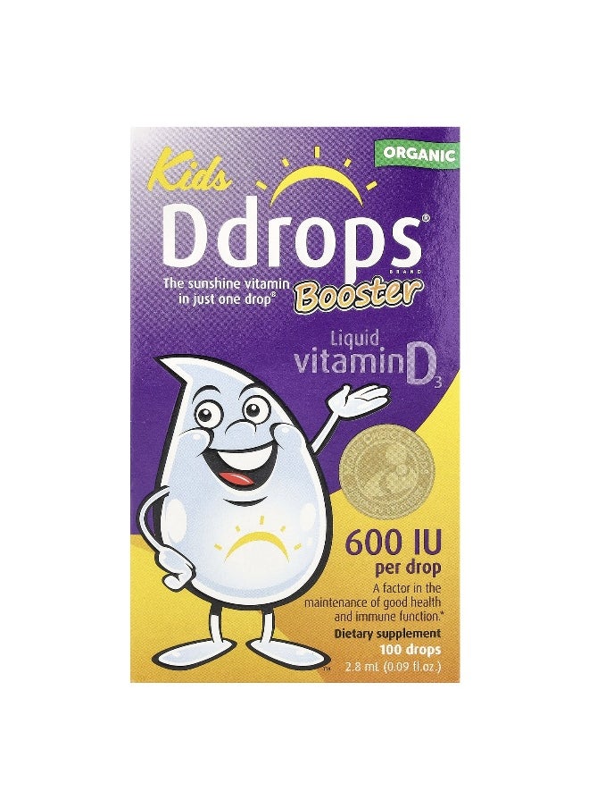 Ddrops Ddrops, Kids, Booster, Organic Liquid Vitamin D3, 600 IU, 0.09 fl oz (2.8 ml)  - Image 1