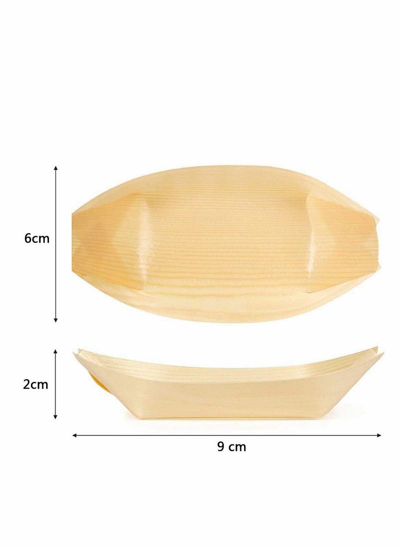 SYOSI Wood Serving Boats, Disposable Bamboo Wood Boats, Dishes Plates Wooden Snack Bowls Food Serving Tray Japanese Sashimi Sushi Boat Light Brown for Party Foods, Snacks, Canap, 50 Pcs  - Image 3