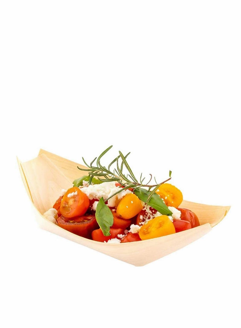 SYOSI Wood Serving Boats, Disposable Bamboo Wood Boats, Dishes Plates Wooden Snack Bowls Food Serving Tray Japanese Sashimi Sushi Boat Light Brown for Party Foods, Snacks, Canap, 50 Pcs  - Image 4