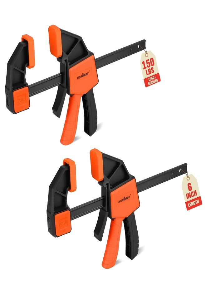 هورسدي مشابك قضبان HORUSDY مقاس 6 بوصات لأعمال النجارة، عبوة من 2 مشابك سريعة الإمساك، مشبك F شديد التحمل مع موزع، مشبك زناد بحد أقصى للحمل 150 رطلاً لأعمال النجارة والنجارة والمشاريع المنزلية - Image 1