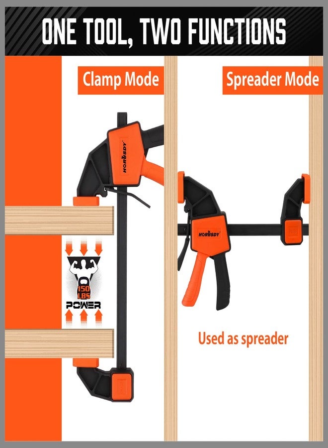 هورسدي مشابك قضبان HORUSDY مقاس 6 بوصات لأعمال النجارة، عبوة من 2 مشابك سريعة الإمساك، مشبك F شديد التحمل مع موزع، مشبك زناد بحد أقصى للحمل 150 رطلاً لأعمال النجارة والنجارة والمشاريع المنزلية - Image 5
