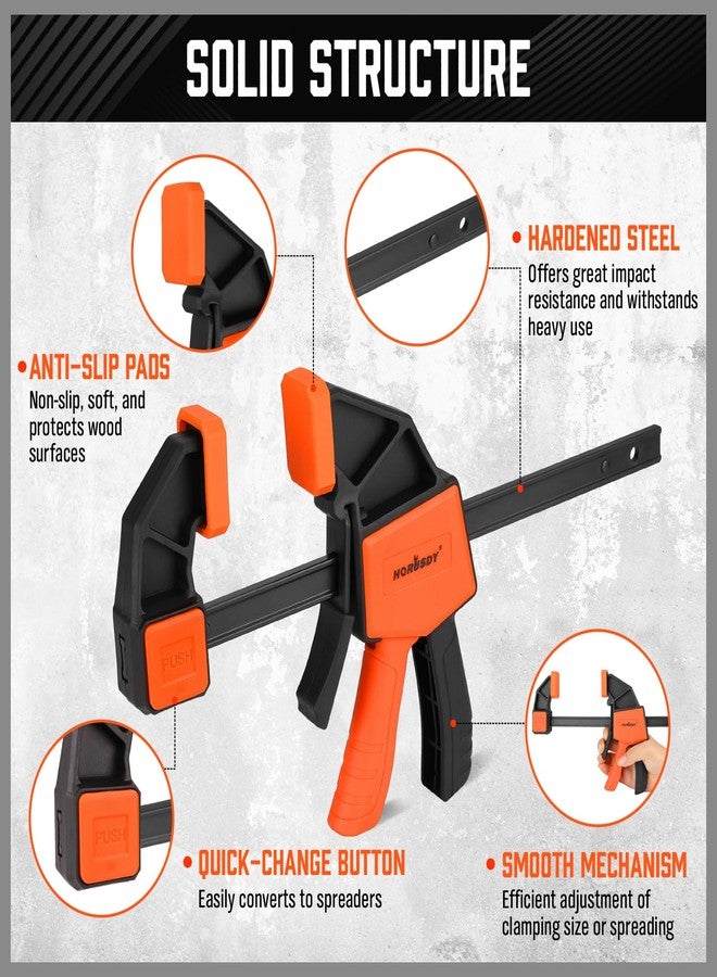 هورسدي مشابك قضبان HORUSDY مقاس 6 بوصات لأعمال النجارة، عبوة من 2 مشابك سريعة الإمساك، مشبك F شديد التحمل مع موزع، مشبك زناد بحد أقصى للحمل 150 رطلاً لأعمال النجارة والنجارة والمشاريع المنزلية - Image 4