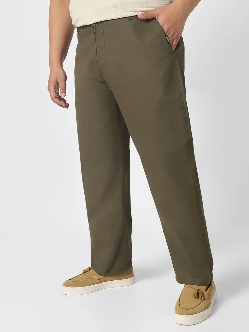 Urbano Fashion  Urbano Plus Men's Olive Green Cotton Regular Fit Casual Chinos Trousers Stretch for Men | Best Price UAE