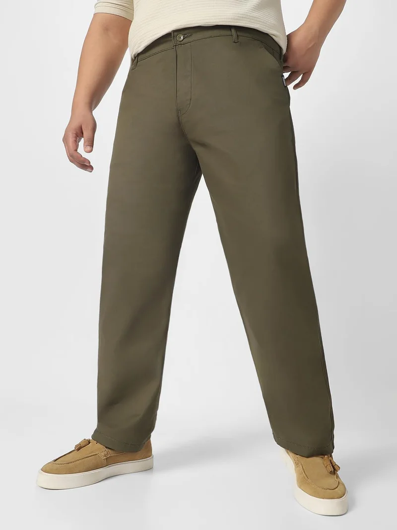 Urbano Plus Men's Olive Green Cotton Regular Fit Casual Chinos Trousers Stretch