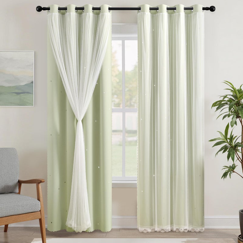XiDi Green Curtains for Bedroom, Girls Room Blackout Curtains, Kids Room Darkening Curtains, Light Green Decor, 1 Panel Sage Green/34/63/1 - Image 1