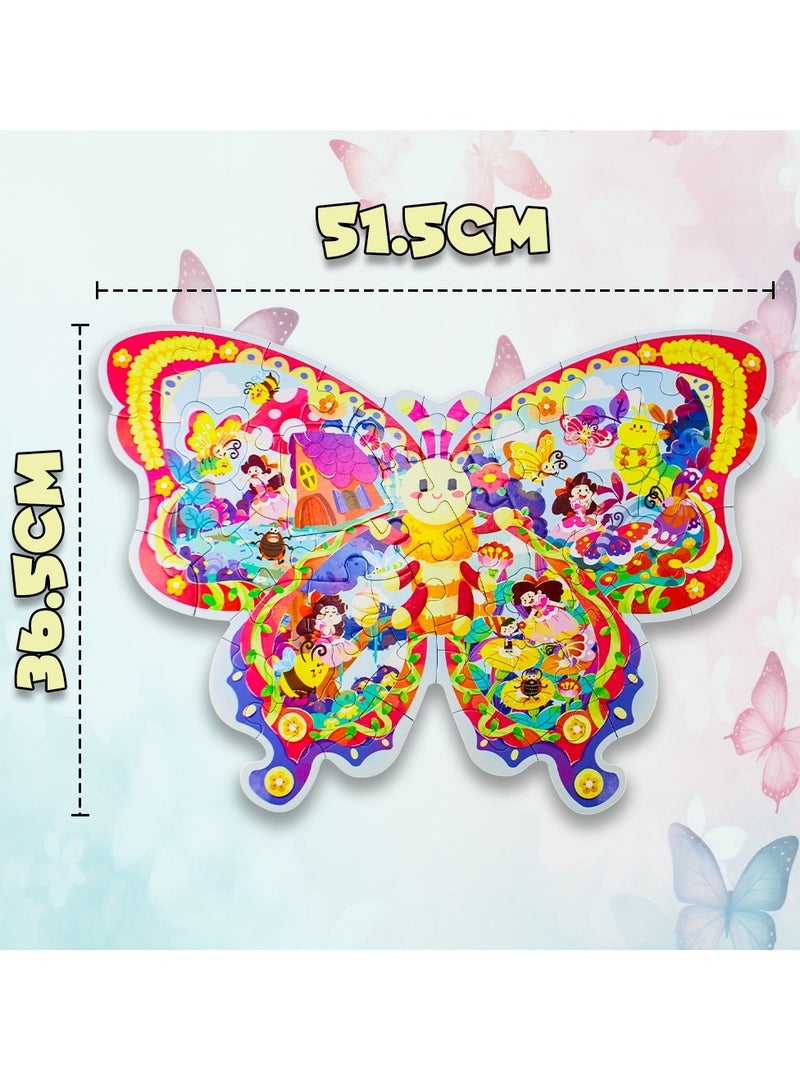 UKR UKR 52-Piece Floor Puzzle Butterfly Wonderland – Large Animals Jigsaw Puzzle (52x34 cm) for Kids Ages 3-7, Educational Toy in Gift Box with Storage Tote Bag  - Image 4