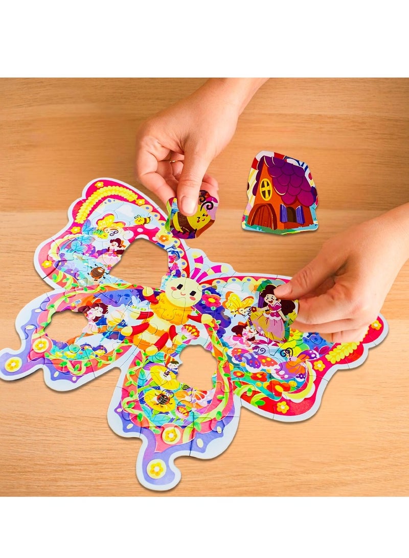 UKR UKR 52-Piece Floor Puzzle Butterfly Wonderland – Large Animals Jigsaw Puzzle (52x34 cm) for Kids Ages 3-7, Educational Toy in Gift Box with Storage Tote Bag  - Image 3