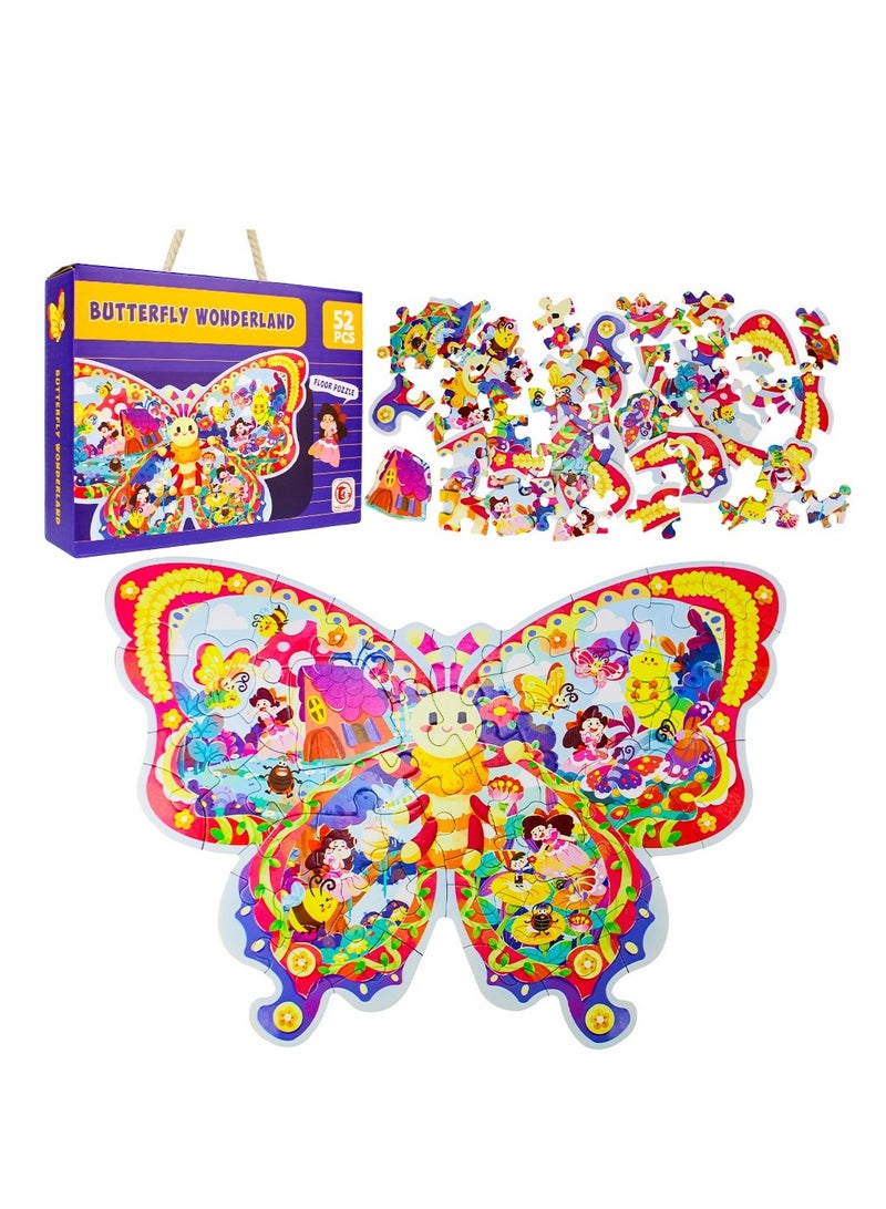 UKR UKR 52-Piece Floor Puzzle Butterfly Wonderland – Large Animals Jigsaw Puzzle (52x34 cm) for Kids Ages 3-7, Educational Toy in Gift Box with Storage Tote Bag  - Image 1