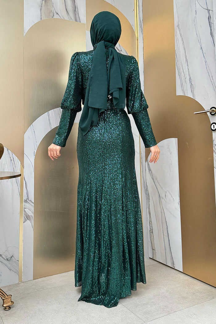 Bym Fashion Belt Accessory Sequin Fish Evening Dress 3858 Emerald  - Image 3