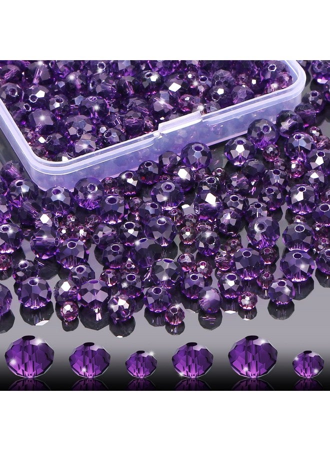 MIKIMIQI 560 Pcs Briollete Crystal Glass Beads for Jewelry Making, Faceted Rondelle Crystal Beads with Box,Crystal Spacer Beads for DIY Craft Bracelets Charms Wind Chimes, 4/6/8mm (Purple) - Image 1