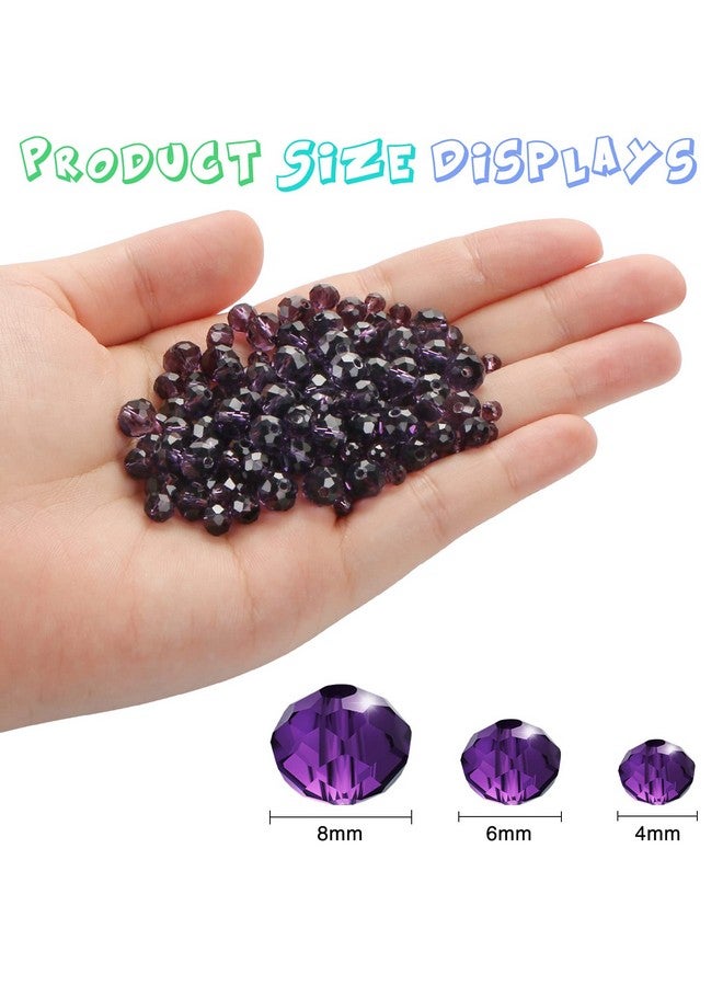 MIKIMIQI 560 Pcs Briollete Crystal Glass Beads for Jewelry Making, Faceted Rondelle Crystal Beads with Box,Crystal Spacer Beads for DIY Craft Bracelets Charms Wind Chimes, 4/6/8mm (Purple) - Image 2