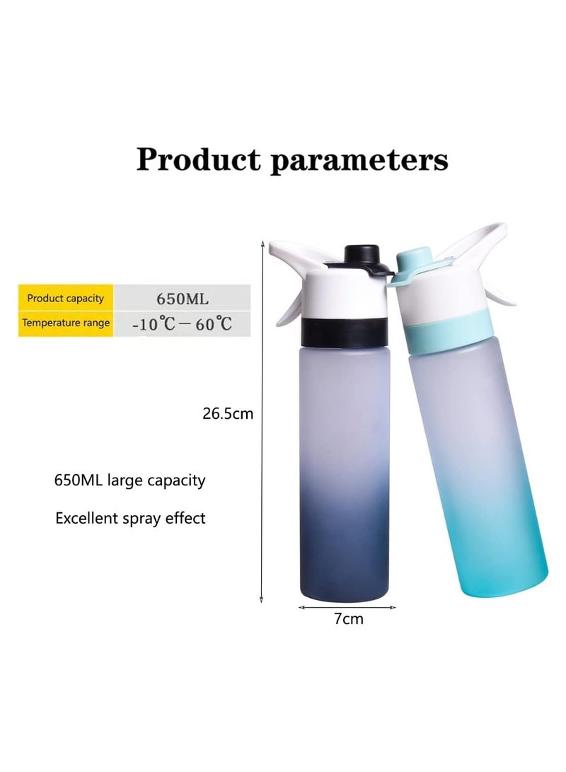 رشاش رذاذ زجاجة مياه، 650 مللي ماء رياضي زجاجة لياقة بدنية مياه صالحة لإعادة الاستخدام إبريق رشاش متعدد الوظائف كأس مياه مع رطوبة للجري، التسلق، صالة رياضية (أسود) - Image 2