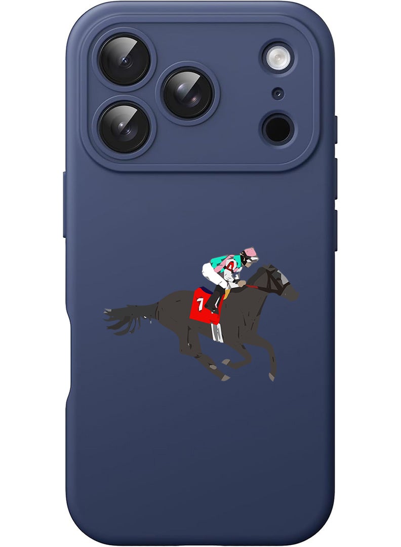 Theodor Protective Slim Fit Case Liquid Silicone Cover with Full Body Protection Anti-Scratch Shockproof Case For Apple iPhone 17 Pro (Blue) Horse Riding - Image 1