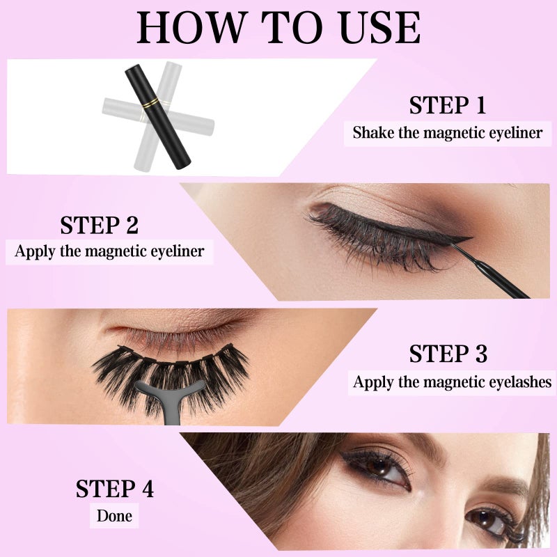 KATGE Magnetic Eyelashes and Eyeliner Kit, 12 Pairs Reusable Magnetic Lashes with Eyeliner and Tweezers, 3D Natural Look False Eyelashes, Easy to Wear, No Glue Needed (12pcs) - Image 5