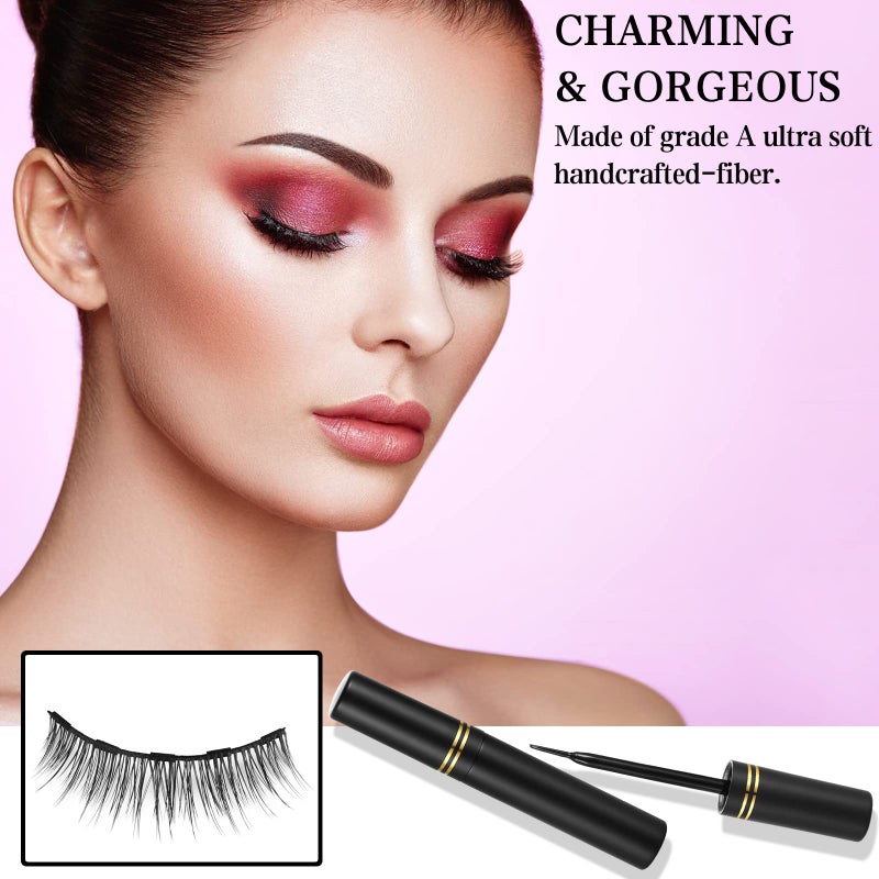 KATGE Magnetic Eyelashes and Eyeliner Kit, 12 Pairs Reusable Magnetic Lashes with Eyeliner and Tweezers, 3D Natural Look False Eyelashes, Easy to Wear, No Glue Needed (12pcs) - Image 2