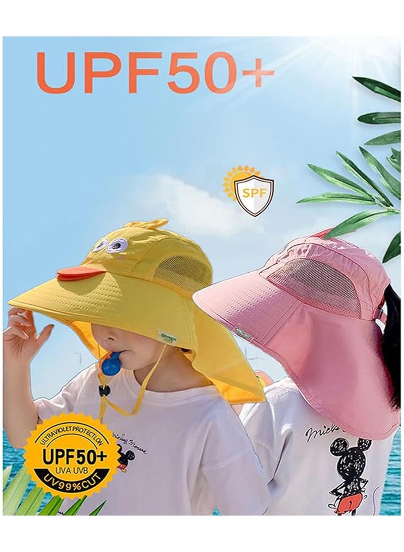 NNEWVANTE قبعة شمس للأطفال مع لسان للرقبة قبعة سباحة للبنات والأولاد قبعة شاطئ صيفية للأطفال مع حماية من الأشعة فوق البنفسجية 50+ العمر 3-8 وردي - Image 2