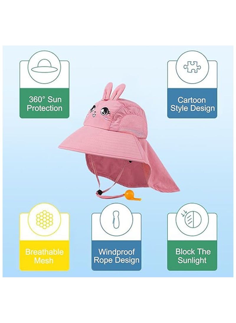 NNEWVANTE قبعة شمس للأطفال مع لسان للرقبة قبعة سباحة للبنات والأولاد قبعة شاطئ صيفية للأطفال مع حماية من الأشعة فوق البنفسجية 50+ العمر 3-8 وردي - Image 3