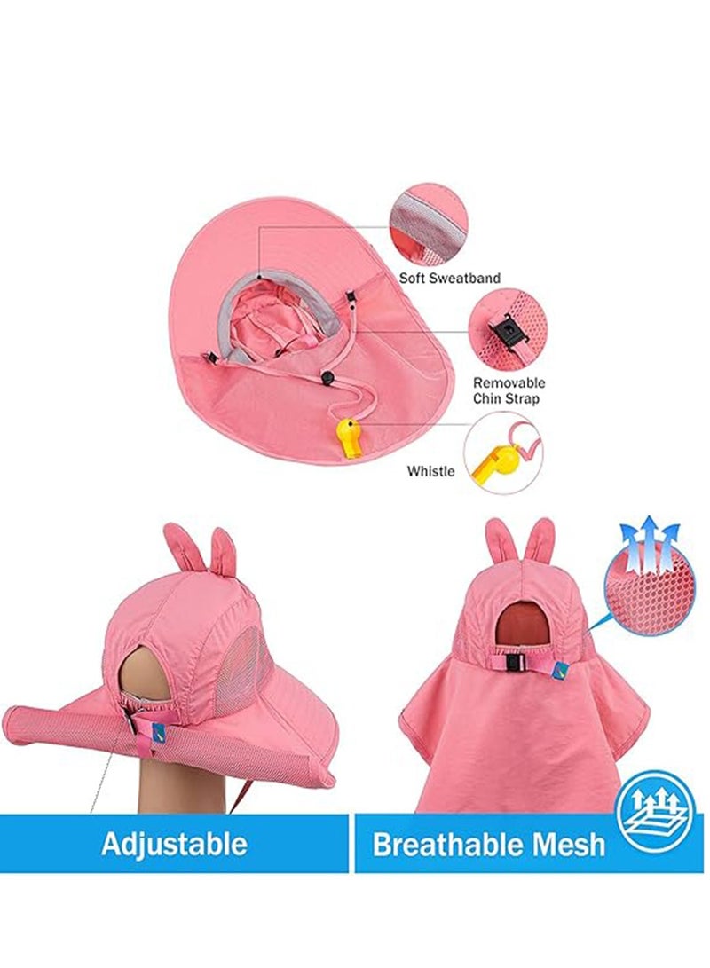 NNEWVANTE قبعة شمس للأطفال مع لسان للرقبة قبعة سباحة للبنات والأولاد قبعة شاطئ صيفية للأطفال مع حماية من الأشعة فوق البنفسجية 50+ العمر 3-8 وردي - Image 4