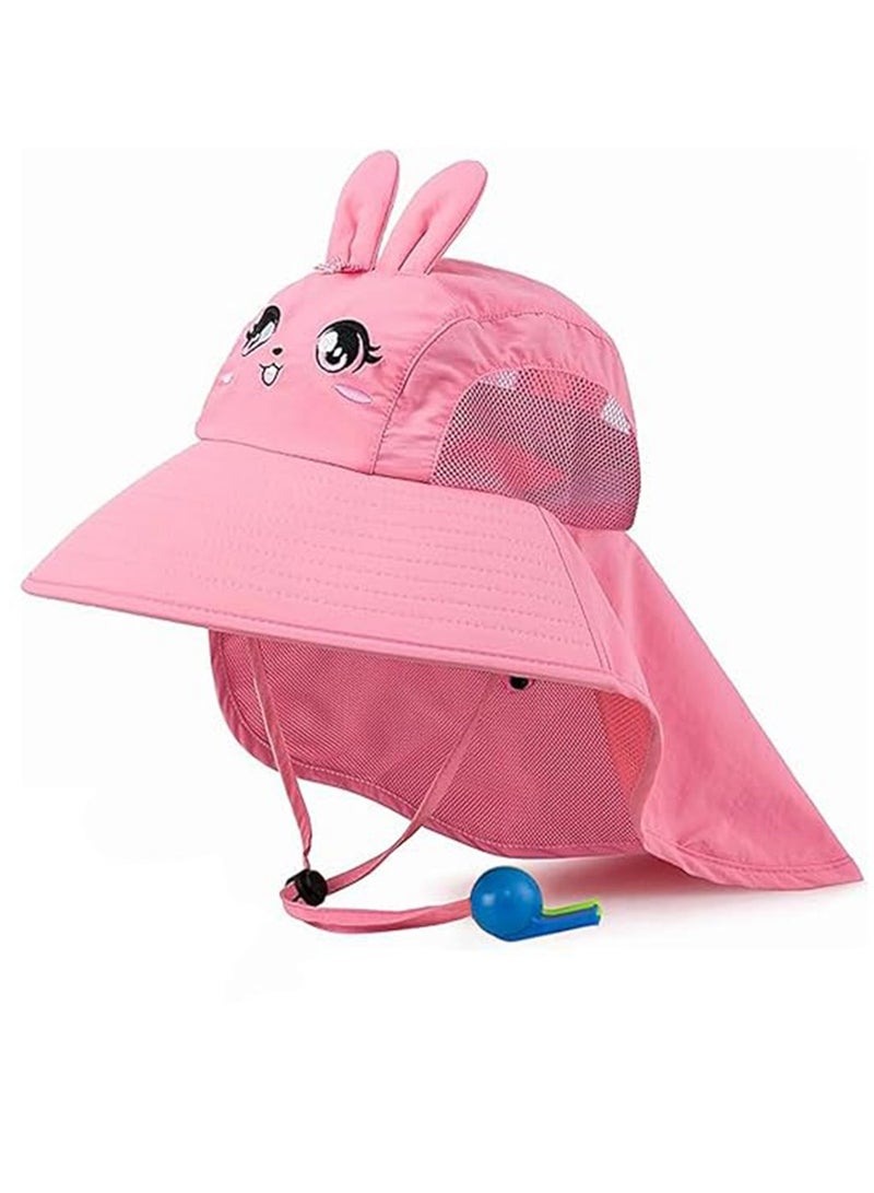NNEWVANTE قبعة شمس للأطفال مع لسان للرقبة قبعة سباحة للبنات والأولاد قبعة شاطئ صيفية للأطفال مع حماية من الأشعة فوق البنفسجية 50+ العمر 3-8 وردي - Image 1