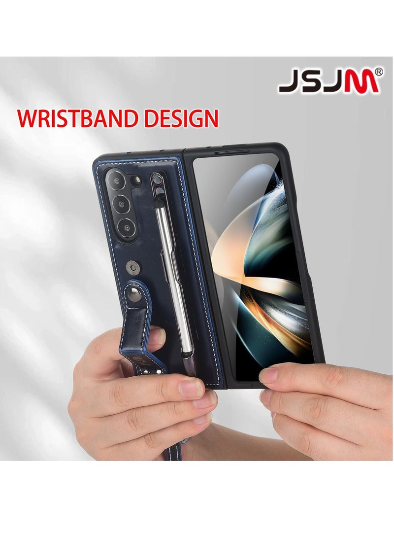 JSJM GALAXY FOLD 5 - JSJM BOOK LEATHER With GRIP + GLASS FOR SAMSUNG GALAXY FOLD 5 ( Design - 126) [ Blue Color ] - Image 1